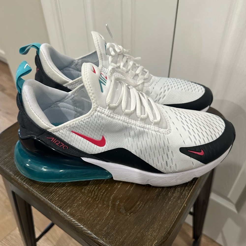 Nike Air Max 270 White and Black with Pink and Teal